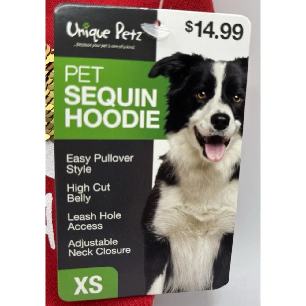 Unique Petz Dog Sequin Hoodie Jacket‎ Santa Paws Coming To Town XS Extra Small